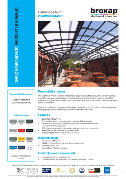 Cambridge Arch Specification Sheet