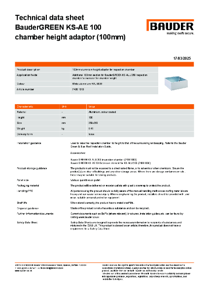 BauderGREEN KS-AE 100 - Technical Data Sheet