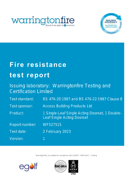 Access Panel Fire Test Report - Fire rated Access Panels