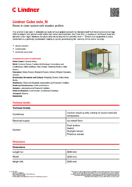 Lindner Cube solo_N - Data sheet