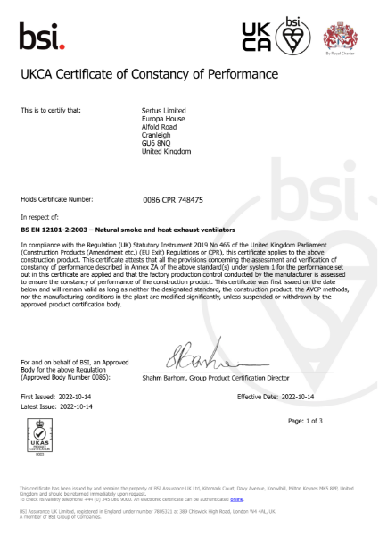 UKCA Certificate of Constancy of Performance – Roof Single Leaf (RSL-R)