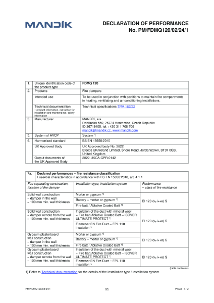 FDMQ 120 – Declaration of performance (UKCA)
