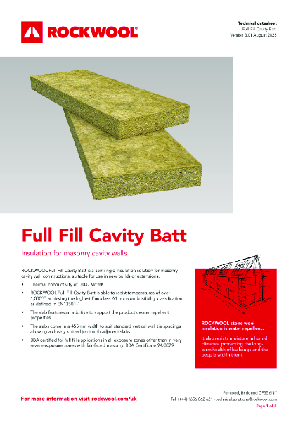 Full Fill Cavity Batt - Datasheet