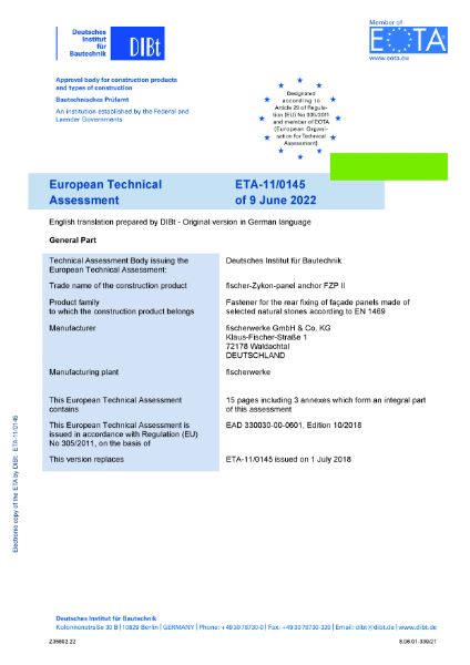 European Technical Assessment ETA-11/0145