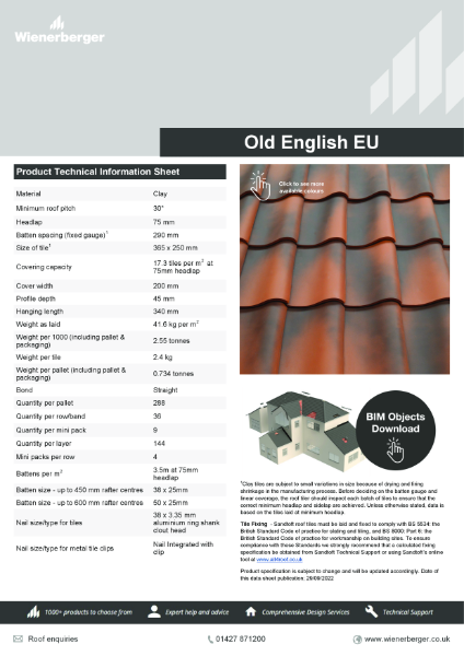 Old English Pantile Technical Data Sheet