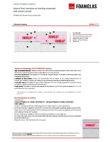 TDS_3.1.3_Floor Internal - Concrete with FOAMGLAS Insulation on Levelling Mix and Cement Screed on Top