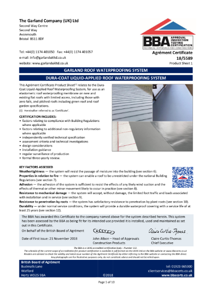 18/5589 Dura-Coat Liquid-Applied Roof Waterproofing System