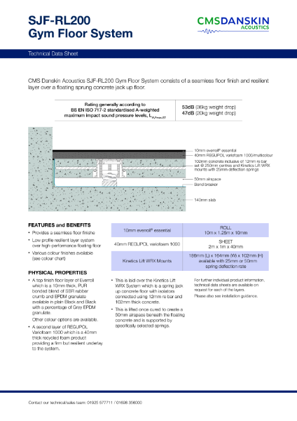 CMS Danskin Acoustics Gym Floor System SJF-RL200 – Product Data Sheet