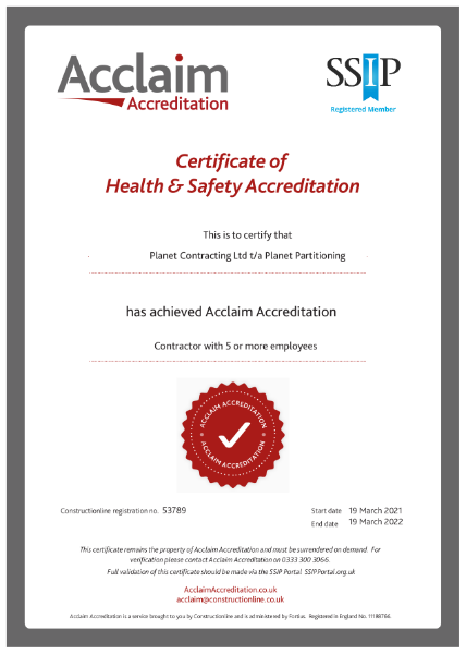 Acclaim Certificate of Health & Safety Accreditation