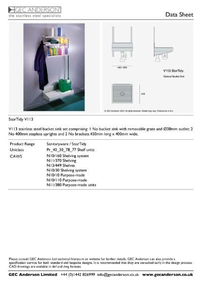 GEC Anderson Data Sheet - StorTidy V113