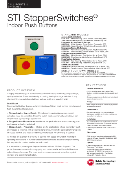 STI StopperSwitches® Indoor Push Buttons