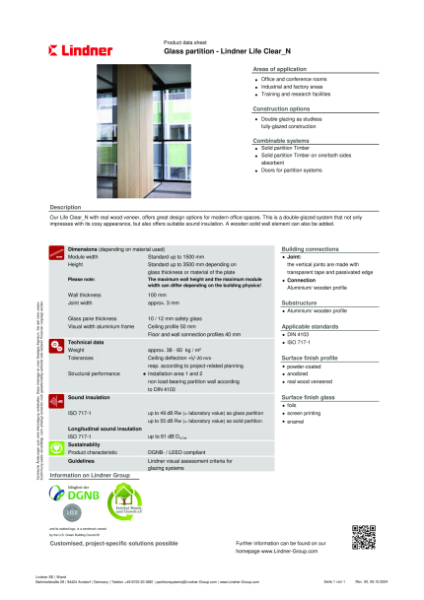 Lindner Life Clear_N - Data sheet