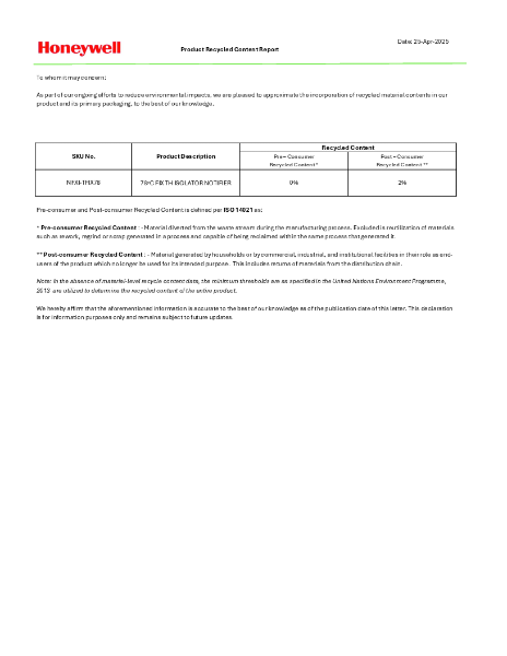 NFXI-TFIX78 Recycled Content Declaration