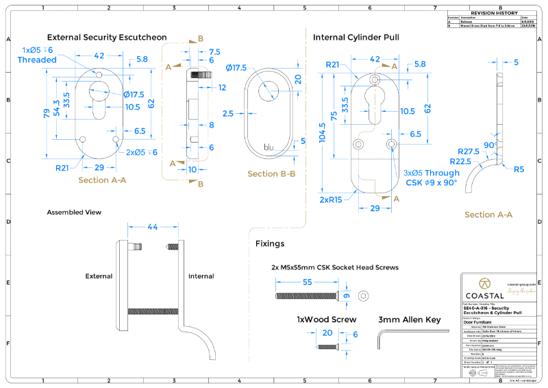 BLU™ - SE40A Security Escutcheon/ Cylinder Pull Sets CAD