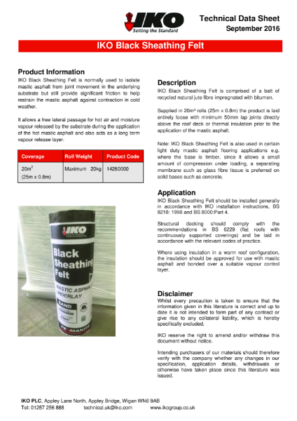 Technical Data Sheet (TDS) - IKO Black Sheathing Felt