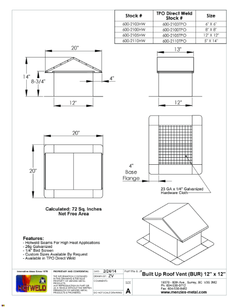 TECHNICAL DRAWING - BUILT UP ROOF VENT (BUR)