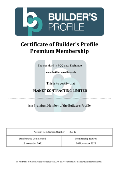Certificate of Builder's Profile Premium Membership