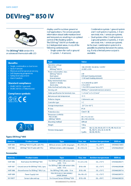 DEVIreg 850 data sheet