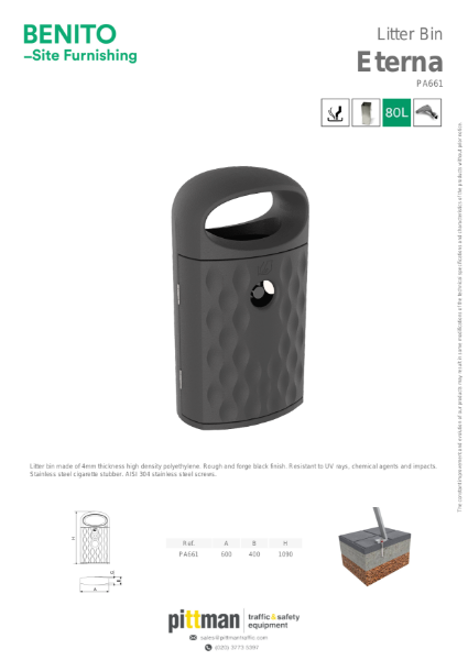 Benito Eterna Litter Bin Data Sheet