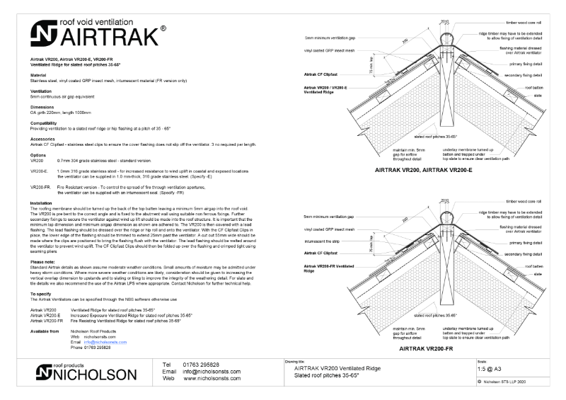 AIRTRAK VR200 35-65 degs slate Tech Data Sheet