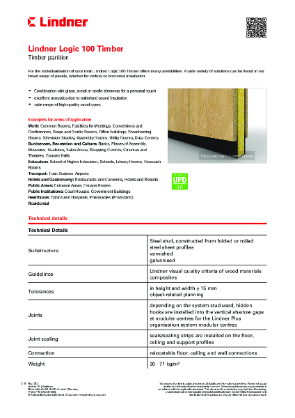 Lindner Logic 100 Timber - Data sheet