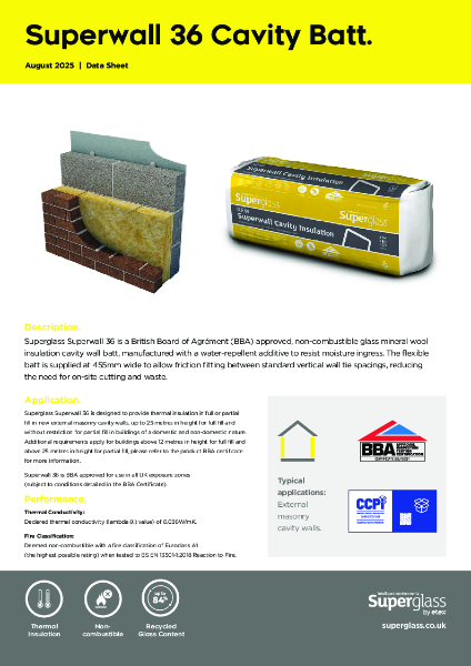 Superglass Superwall 36 Cavity Batt - Datasheet