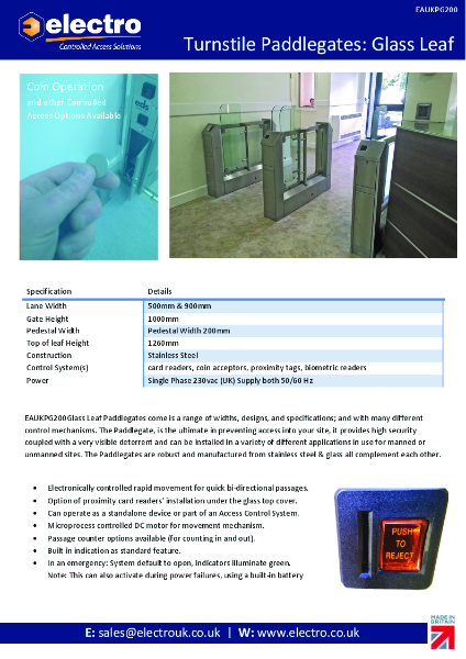 Glass Paddlegates - Data Sheet