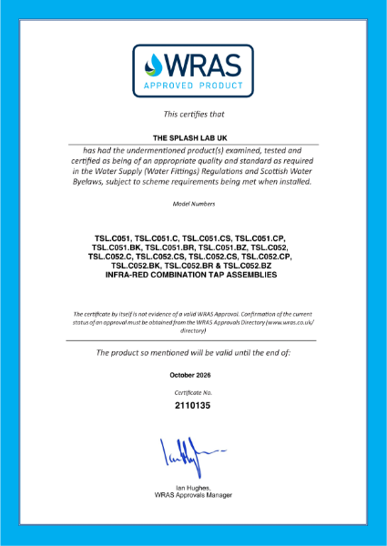 Channel Tap WRAS Certificate