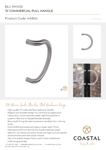 BLU™ - HAB20 'D' Style Commercial Pull Handle Data Card