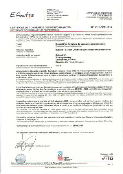 TS.11204 - BS EN 1154 - CE - Certificate of Constancy of Performance - Efectis