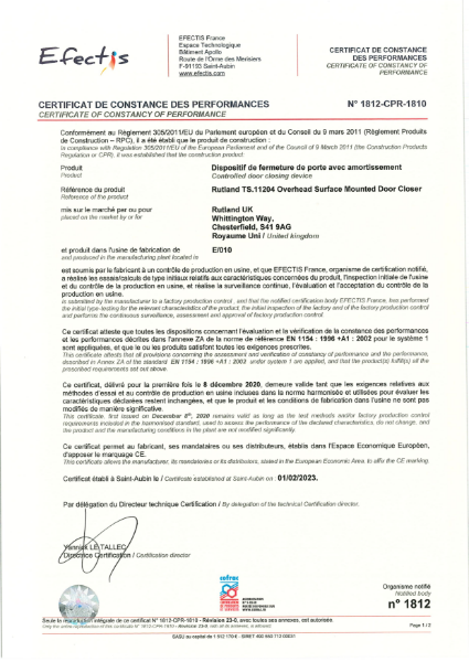 Certificate of constancy of performance