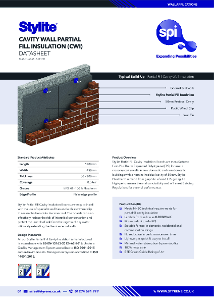 Stylite Cavity Wall Partial Fill Insulation Datasheet