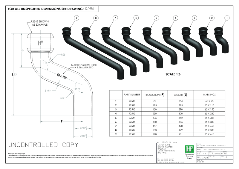65mm Rainwater Offsets Drawing