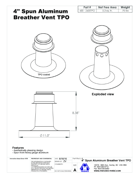 TECHNICAL DRAWING - 4" SPUN ALUMINUM BREATHER VENT TPO