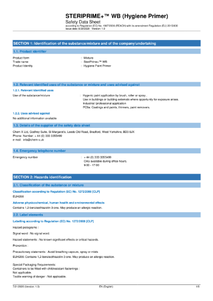 SteriCoat WB Undercoat Safety Data