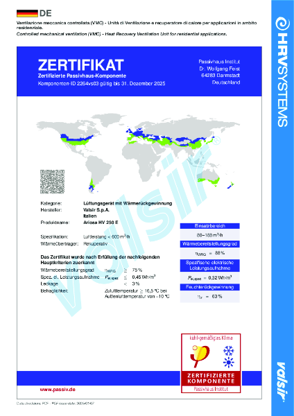 Ariosa HV 250 E Passive House