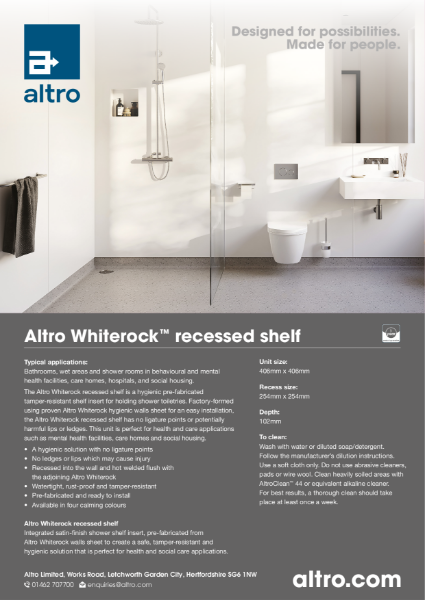 Altro Whiterock™ recessed shelf leaflet