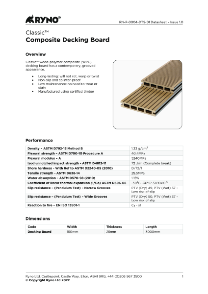 Classic Composite Decking Board - Datasheet