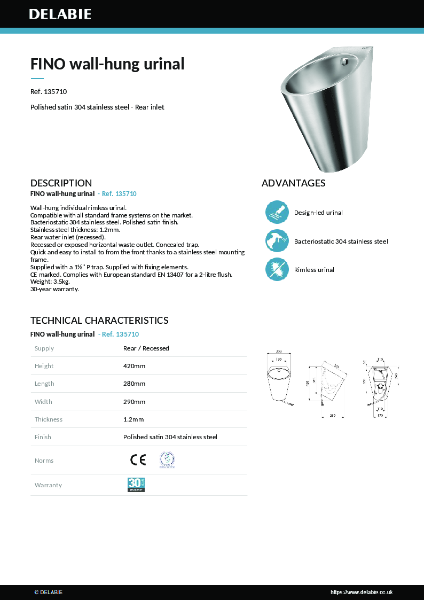 FINO wall-hung urinal 135710 data sheet