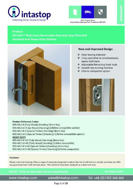 Data Sheet - SECURAStop Multi Lock Removable Doorstop Gen2