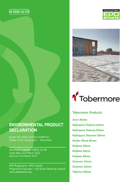 Environmental Product Declaration (EPD) Artro 80mm, 
Hydropave Pedesta 60mm, Hydropave Pedesta 80mm, Hydropave Shannon 60mm, Marker Block 80mm, Pedesta 50mm, Pedesta 60mm, Pedesta 80mm, Shannon 50mm, Shannon 60mm, Toberloc 80mm