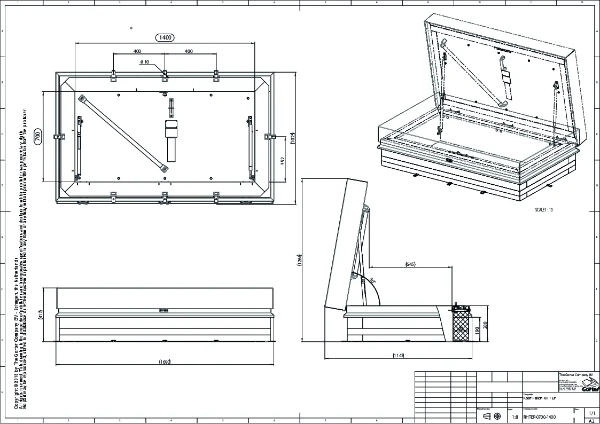 Gorter RHTEP7014 Highly Insulated Roof Hatch – Technical 2D Drawing