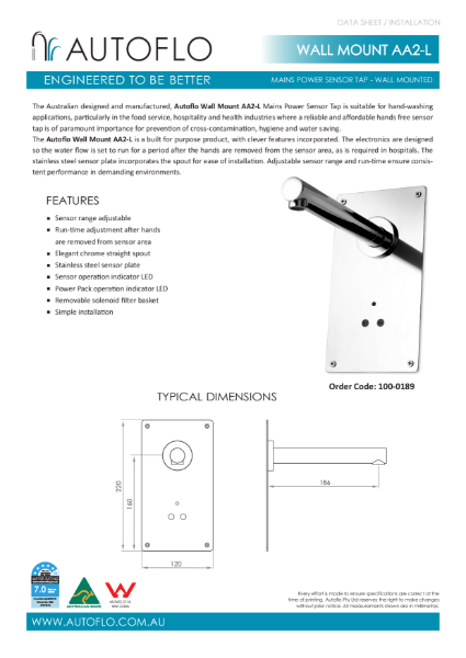 Wall Mount AA2 - L Technical Data Sheet