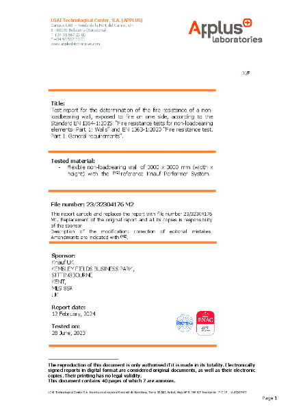 Fire resistance to BS EN 1364-1