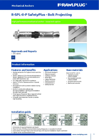 R-SPL-II-P SafetyPlus II Bolt projecting - Technical Data Sheet