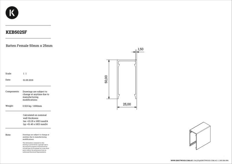 KEB5025F 50 x 25 mm profile (F) batten