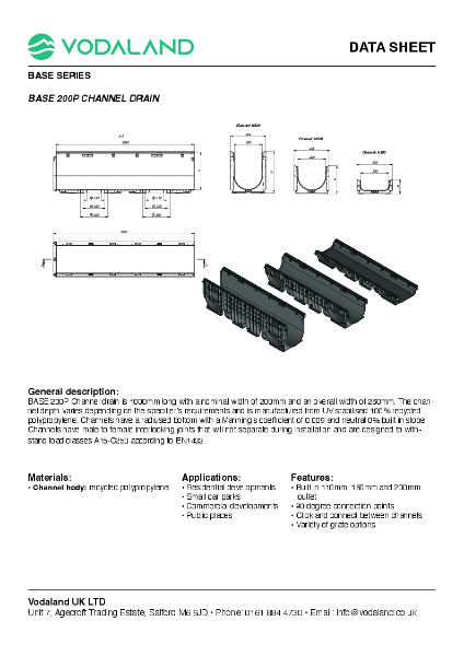 BASE 200P Channel drain data sheet