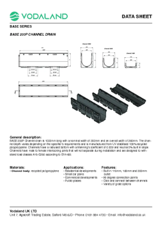 BASE 200P Channel drain data sheet
