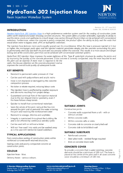 HydroTank 302 Injection Hose Data Sheet