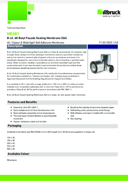 ME481 Butyl Facade Sealing Membrane (SA) - Product Data Sheet
